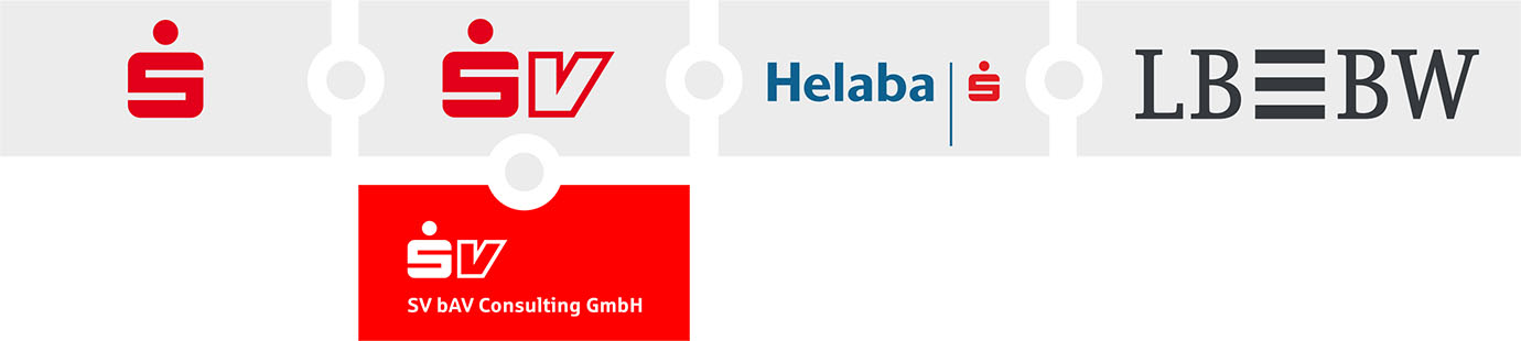 Abbildung der Logos von der Sparkasse, SV SparkassenVersicherung, Heleba, LBBW und der SV bAV Consulting GmbH
